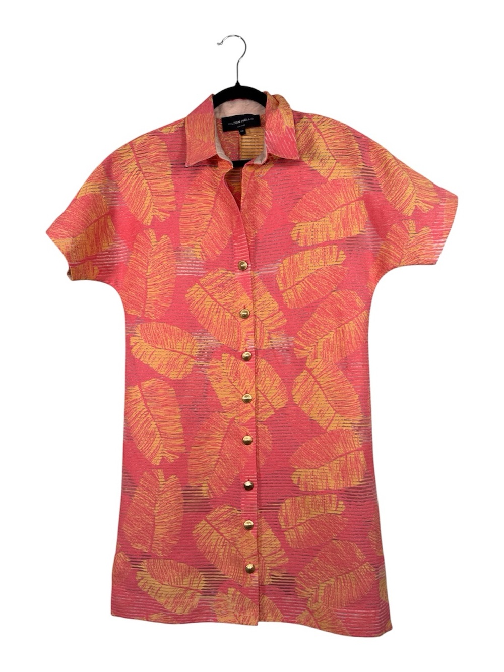 Hilton Hollis Pink Orange Tropical Print Shirt Dress Womens XS Beachy Summer